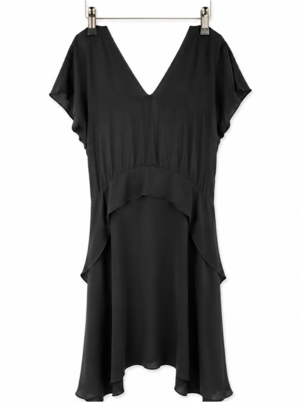 Malene Birger Asymmetrical Black V-Neck Short Sleeve Dress Size 38 M